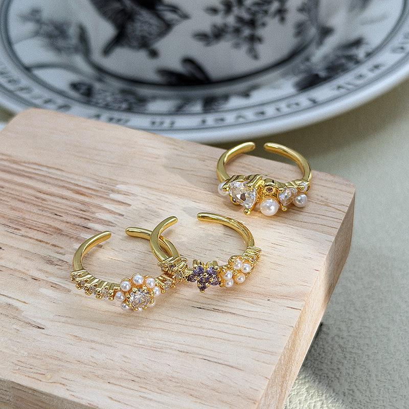 Small Broken Diamonds With Diamonds, Light Luxury Flowers, Zircon Beads, Temperament Ring, Women'S Cold Wind, Niche High-End Ring