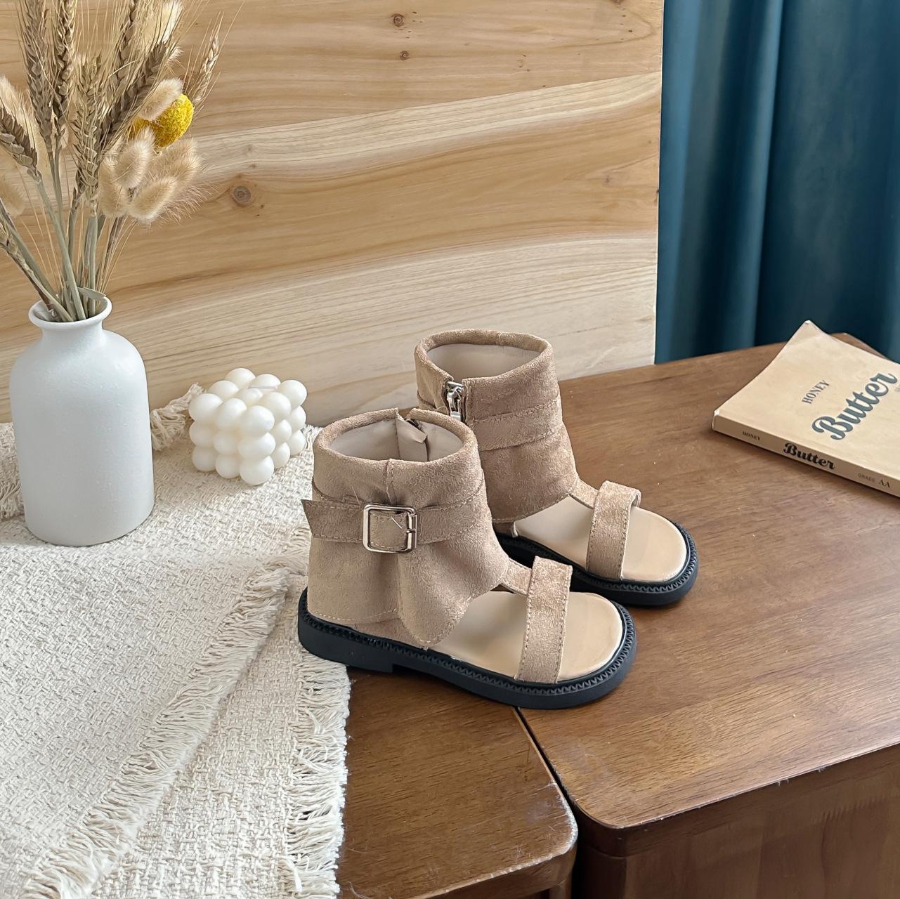 

[Girls Retro High Top Summer Boots Korean Short Boots Kids Trench Boots Roman Sandals] Size 26 хаки