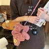 Korean Style Plaid Drawstring Crossbody Bag Large Capacity Canvas Floral Handbag Lightweight for Women Daily Travel Storage Bag