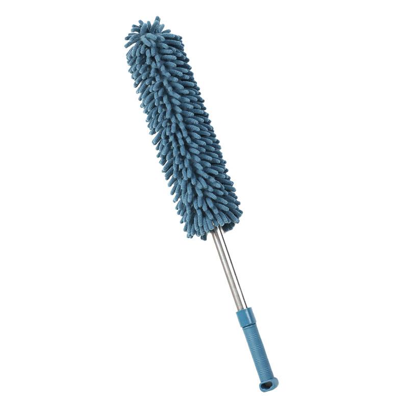 Hand Duster Detachable Washable Chenille Stainless Steel Extendable Cleaning Hand Duster for Home Bed Desktop Dark Blue