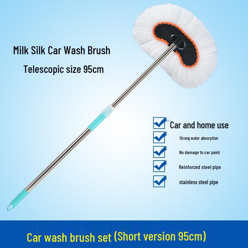 Telescopic Car Wash Brush with Soft Bristles and Milk Silk Head for Dusting and Cleaning