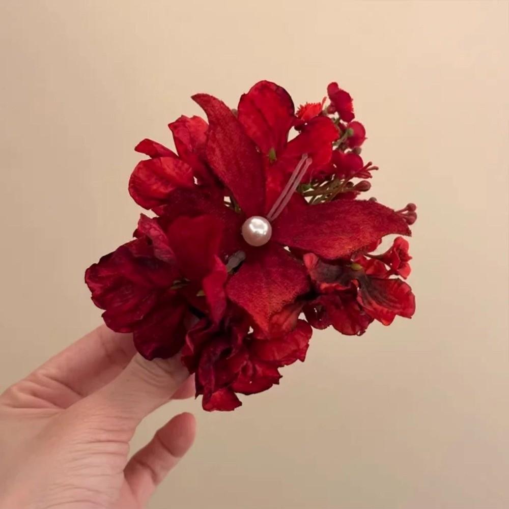 Red Chinese Style Hair Clip Ancient Style Flower Hairpin Hanfu Hair Accessories  Summer Accessories