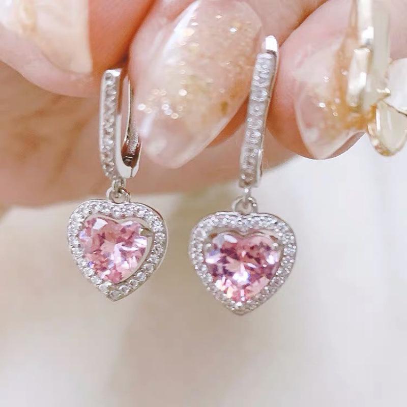 Heart-Shaped Pink Zirconia Dangle Earrings for Women: Elegant and Trendy Celebrity-Style Accessories