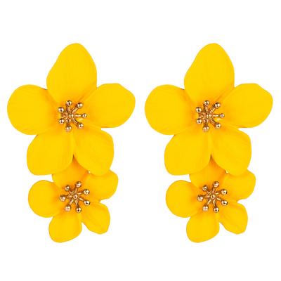 White Yellow Flower Earrings For Women Double Layers Statement Earrings Fashion Large Hanging Stud Party Zircon Bijoux