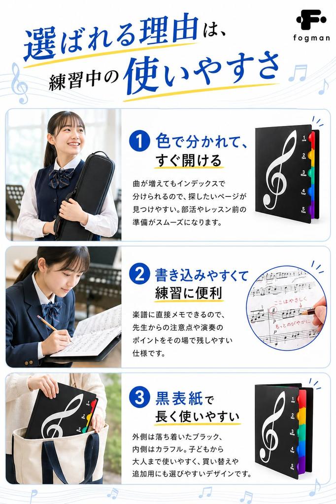 fogman Music Sheet Music Sheet Music Sheet Music Lesson A4 for Wind Writable 20 File, File, Case, Holder, File, Size, Black, Ensemble, (Holds Sheets)