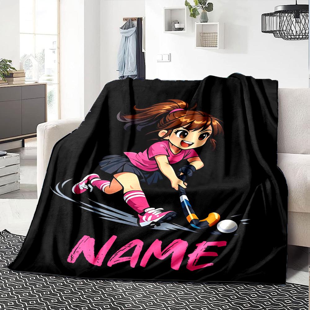 Custom Name Hockey Theme Printed Blanket - Perfect for Couch, Bed, Travel & Outdoor Use | Machine Washable, Cozy & Durable.
