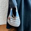 Casual Japanese Style Little Mushroom Handbag Striped Creative Knitted Wrist Bag Retro Color-Block Wool Bucket Bag Student
