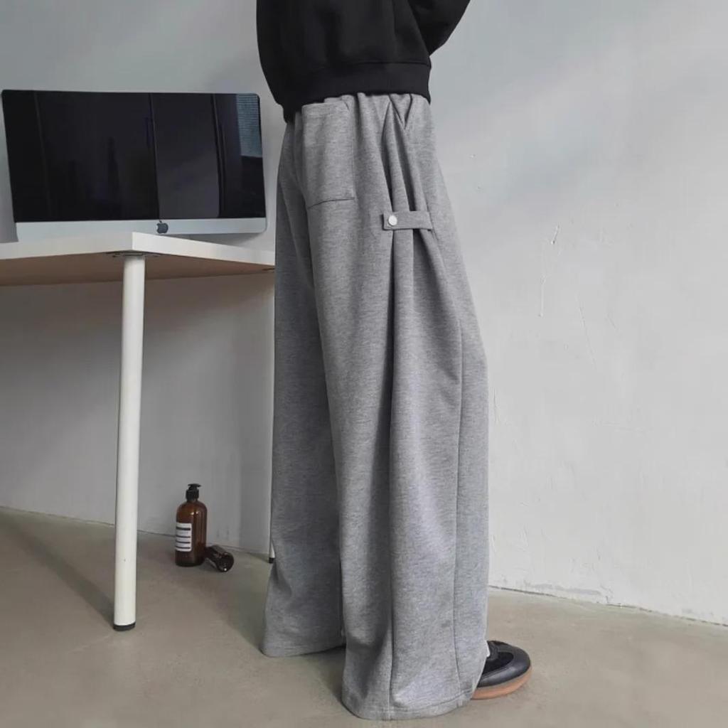 Men's Gray Heavyweight Wide-Leg Sweatpants: Spring/Autumn Casual Drape with American High-Street Vibe