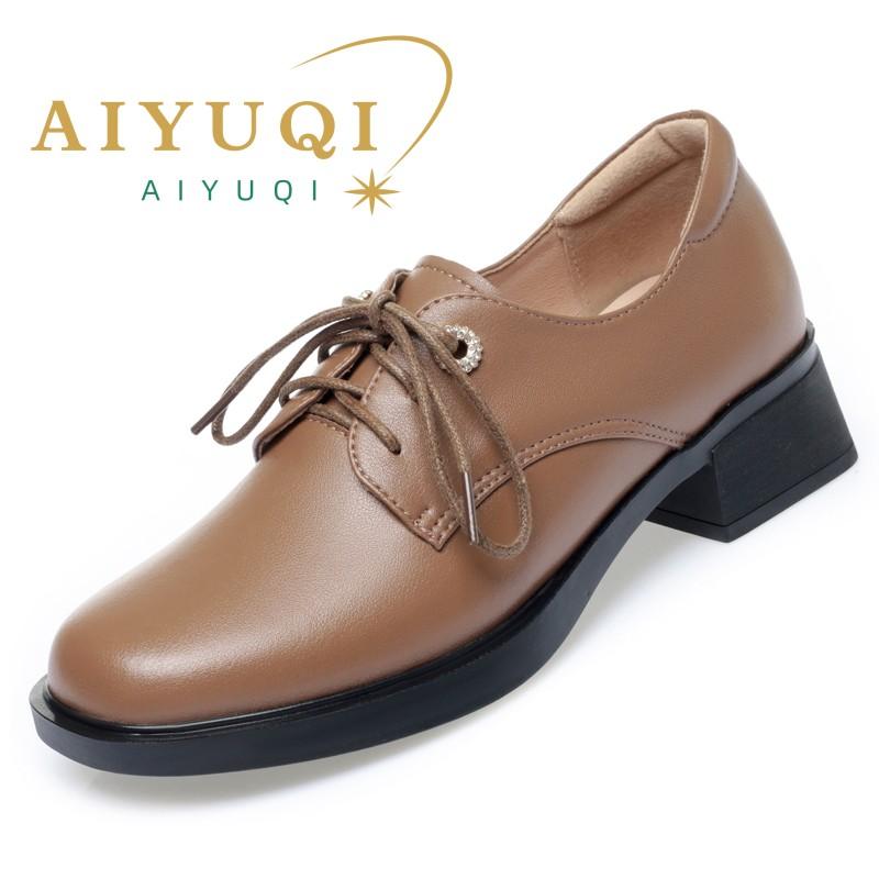 Fashion AIYUQI Women's Fashion Shoes Lace Up 2025 Spring New Genuine Leather Women Dress Shoes Chunky Large Size Shoes For Ladies