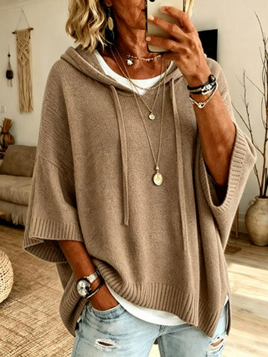 2026 Women's Knit Hooded Sweatshirt - Autumn Woolen Loose Fit