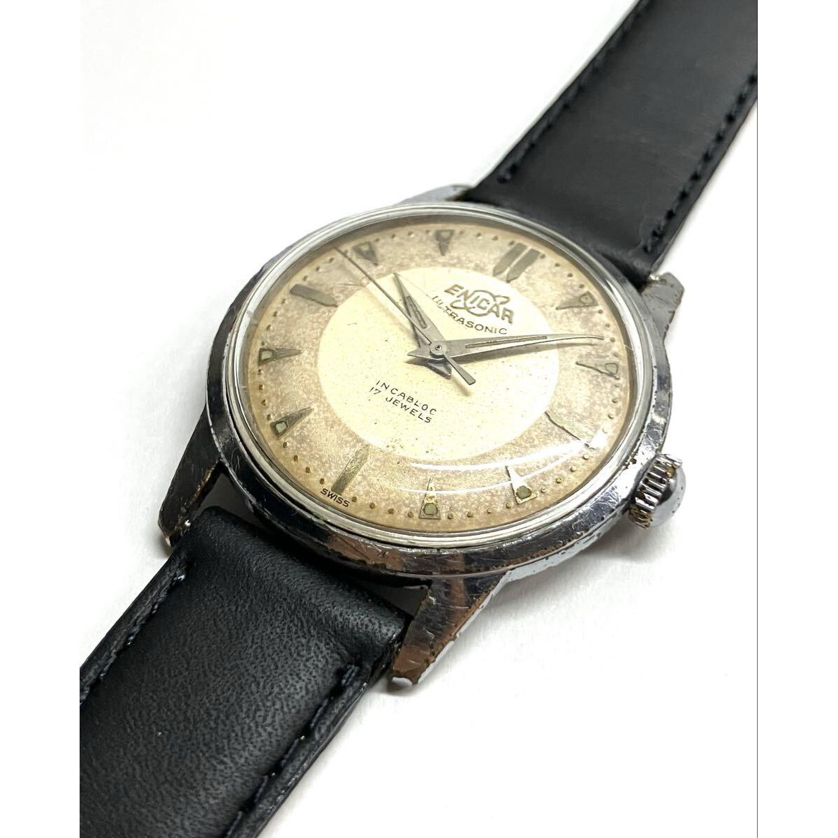 Used [Free Shipping] ENICAR Ultrasonic 17 jewels operating manual winding luminous INCABLOC ENIFLEX Swiss made vintage watch