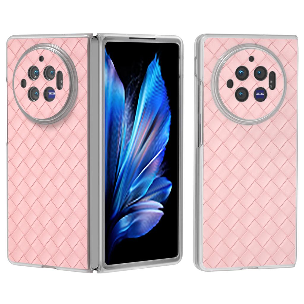 For vivo X Fold3 Case Woven Texture PU Leather Phone Cover with Transparent Matte Frame