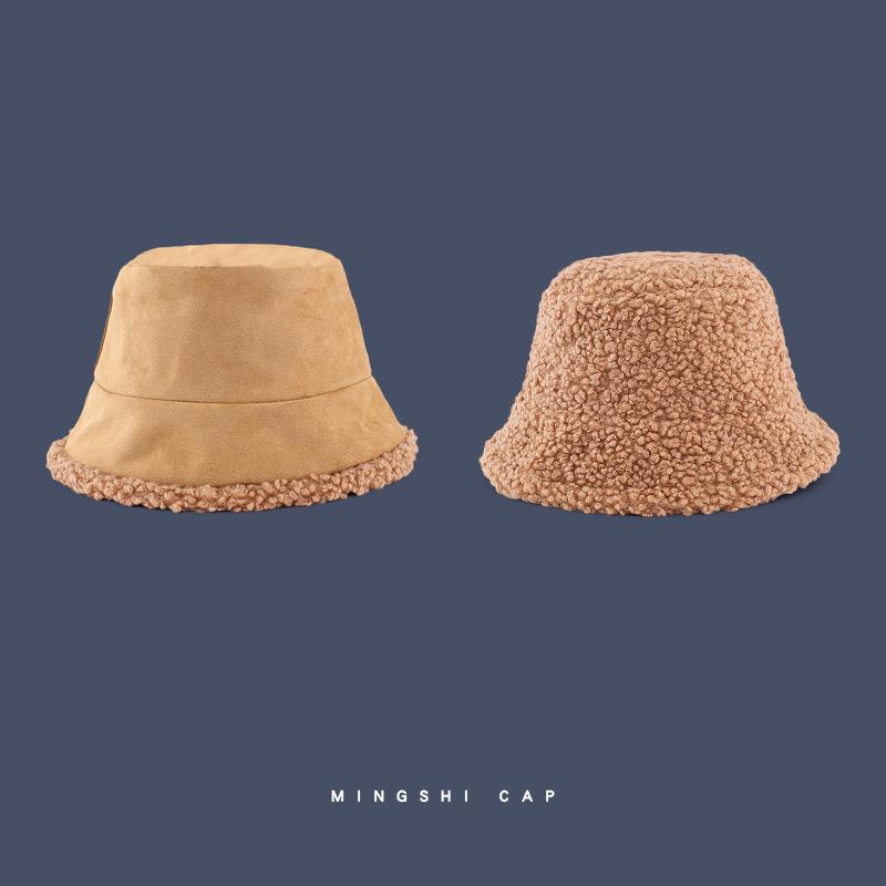 Autumn and Winter Warm Double-sided Morandi Color Fashionable and Versatile Korean Style Basin Hat for Men and Women's Lamb Wool Fisherman Hat