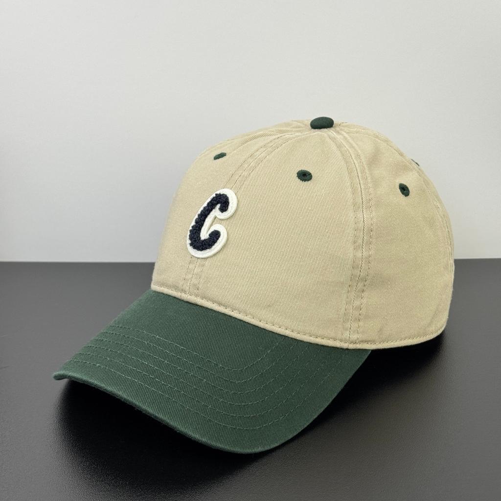 Fashion Hat Retro Color Matching Towel Embroidery C Standard Baseball Cap Men's and Women's Fashion Versatile Shade Cap Show Face Small Trend Couple