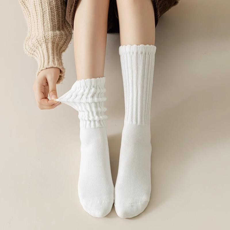 5 Pairs of Stacked Socks Women's Autumn and Winter Padded and Thickened Warm Terry Socks Solid Colour Mid-calf Socks Thick Needle Towel Socks Tide