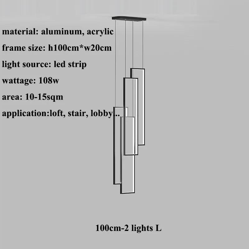 Modern Minimalist Staircase Chandelier Geometric Rectangular LED Chandelier Nordic Luxury Duplex Attic Lighting Home Appliance