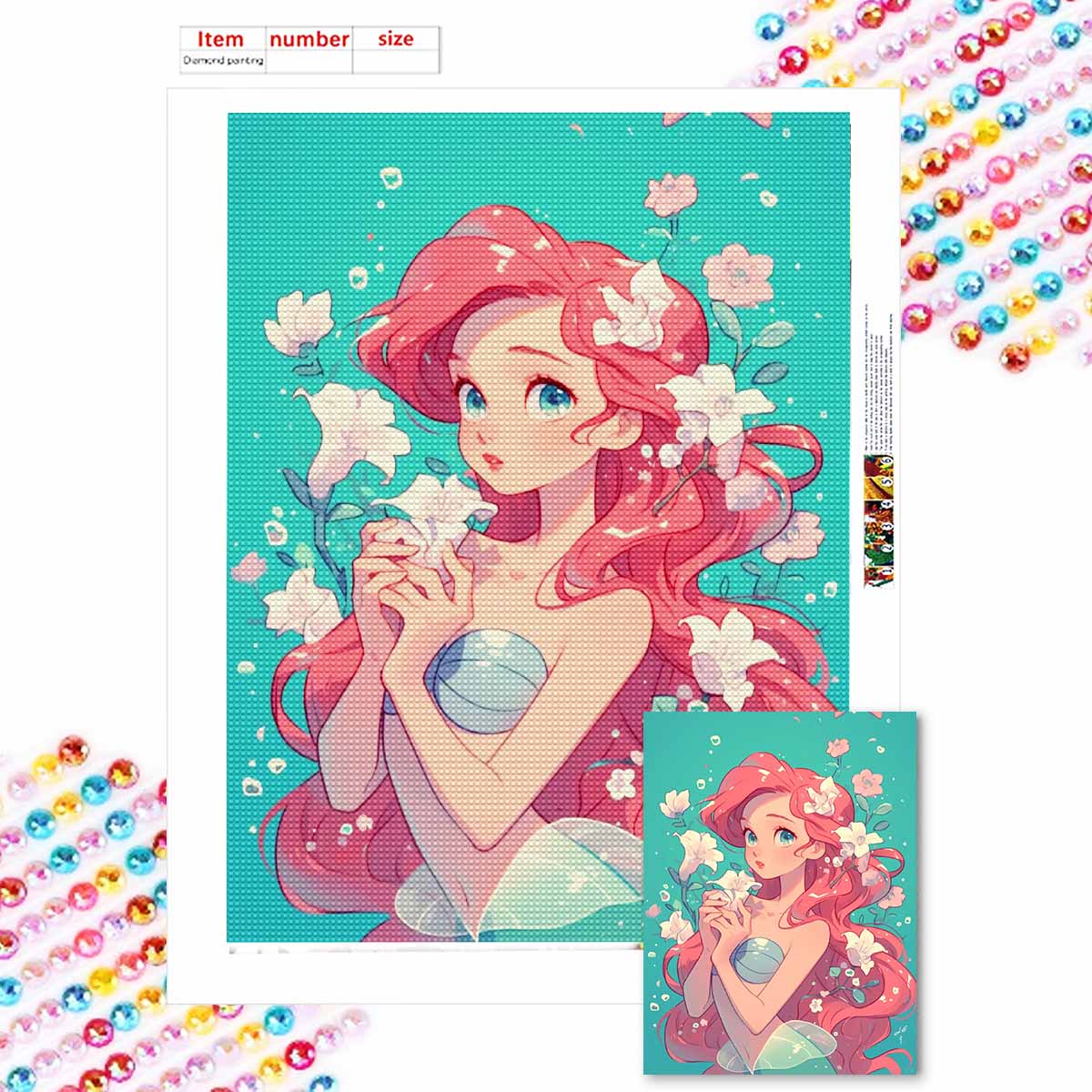 

Алмазная живопись своими руками Принцесса-русалка Набор для вышивания крестом Мозаичное искусство Алмазная живопись Полный круг Алмаз Домашнее украшение Round 20x30cm