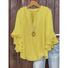 Fashion V-neck Loose Women Blouse Casual Plus Size Ruffled Seven Quarter Sleeve Shirt Spring Autumn Solid Color Sweet Simple Sweet Women's Clothing
