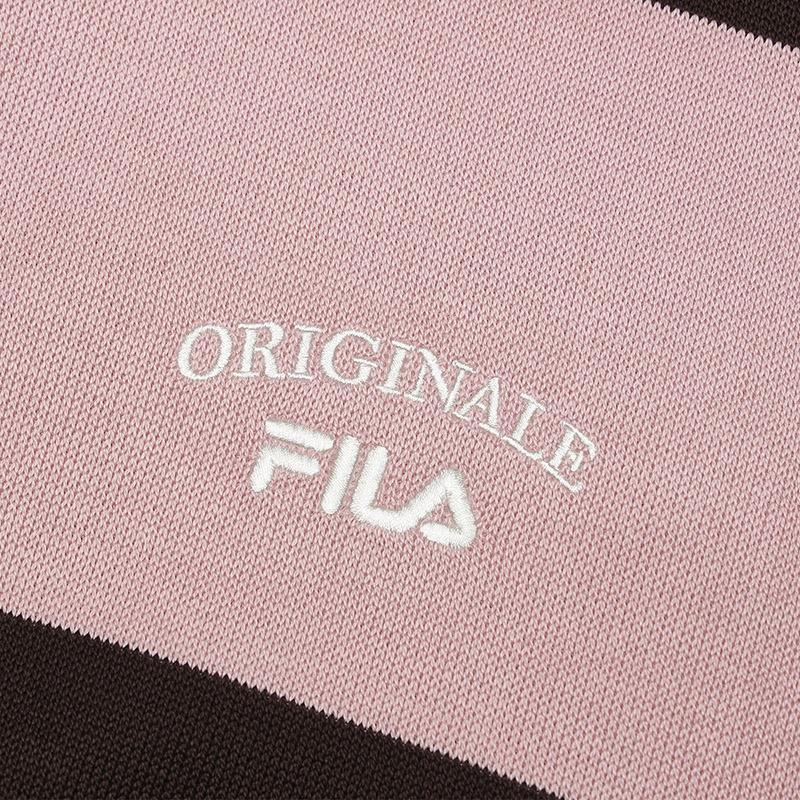 Fila Striped Knitted College Style Long Sleeve Polo Shirt Women Tops Coffee-Brown F11W519219FBN