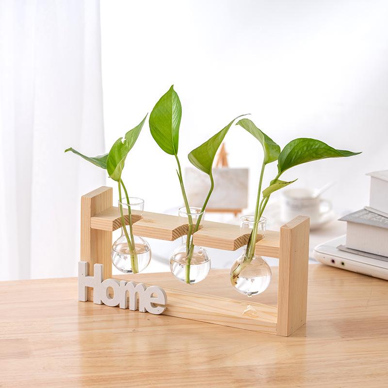 Wood & Glass Hydroponic Bottle - Simple Modern Home Decor