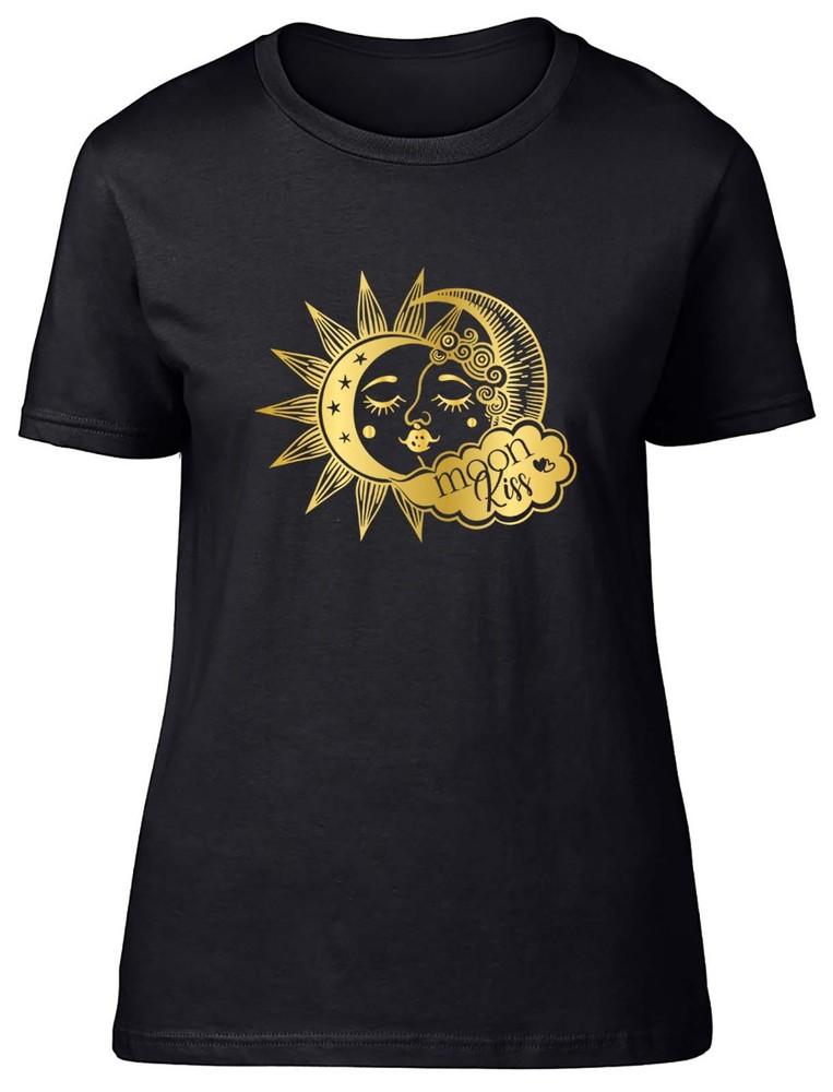 

Valentines Day Womens T-Shirt Moon Kiss Ladies Gift Tee M