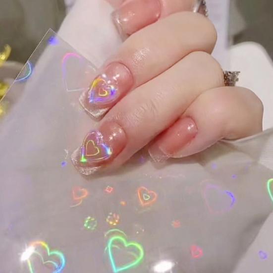 3Pcs/Set Nail Sticker Aurora Effect Heart Pattern DIY Holographic Adhesive Sliders Nail Art