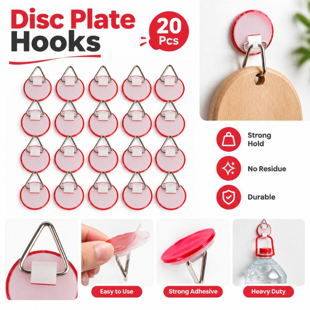 20PCS Round Shape Adhesive Plate Hook Plastic Picture Hanging Hook  Home Wall Decor