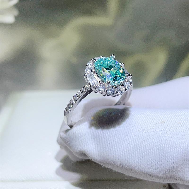 Paraiba Grüner Moissanit Damenring - S925 Silber, Europäischer & Amerikanischer Modeschmuck, Buntes Design