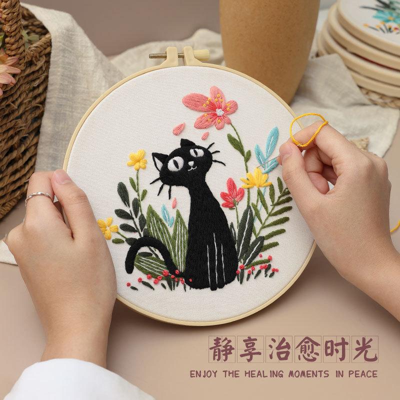 New Cat Embroidery Diy Handmade Material Kit Embroidery Kits