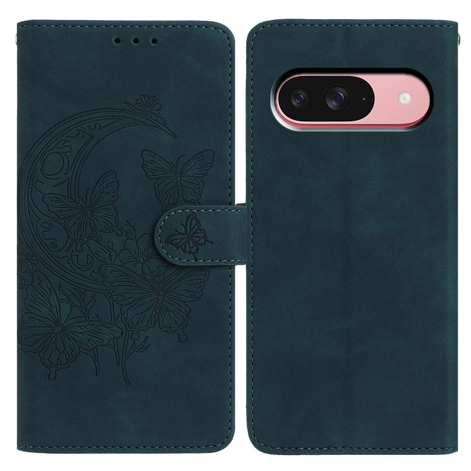 

Для Google Pixel 9 Pro/Pixel 9 Чохол з PU шкіри з тисненням метелика та квітки, гаманець-підставка, чохол для телефону Green