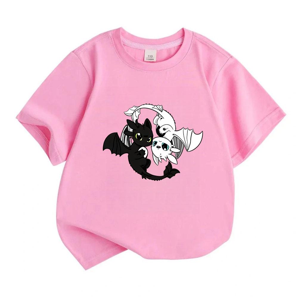 Kids Boys Girls 100% Cotton Crew Neck Short Sleeve T-Shirt, Cute Black White Dragon Pattern Casual Soft Summer Tee for Children Daily Wear