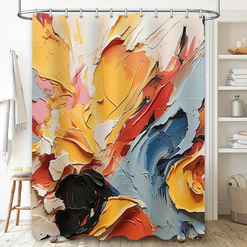 Modern Bathroom Shower Curtain Set Luxury Colorful Flower Print Polyester Waterproof Bath Decoration 72 inches long (Set include