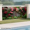 2D Vintage Timber Fence Full Bloom Rose Flower Yard Photo Background