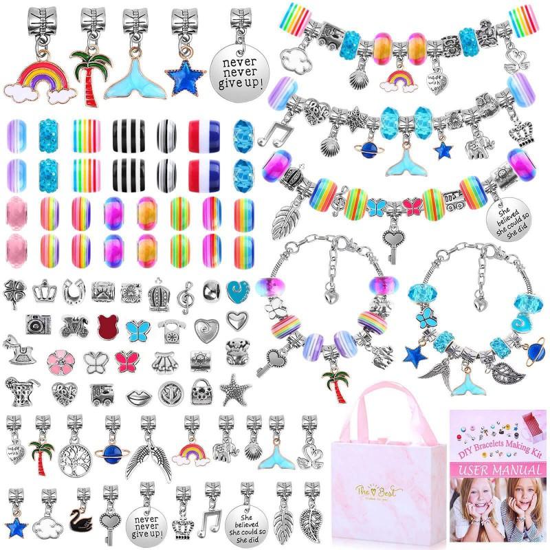 Kids DIY Bead Bracelet Set Unicorn Charm Jewelry Gift Box Girls