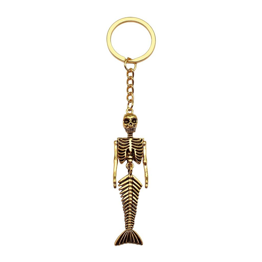 Skeleton Mermaid Charm Keychain Gothic Halloween Key Ring 28mm Ring