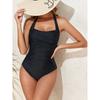 Women Solid Halter Backless One Piece Swimsuit Push Up Tummy Control Vacation Beach Bathing Suit