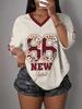 2026 Summer Hot Selling Personalized Print V-neck Y2K Trendy Fashion White Jersey Women Children Plus Size Sports T-shirt