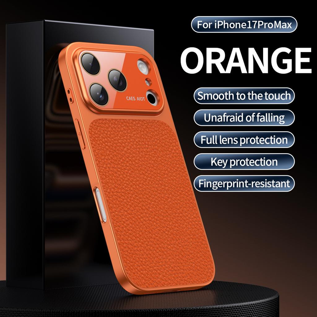 Applicable to iPhone17promax second larger window lychee pattern mobile phone case Apple 16 all-inclusive anti-drop protective case