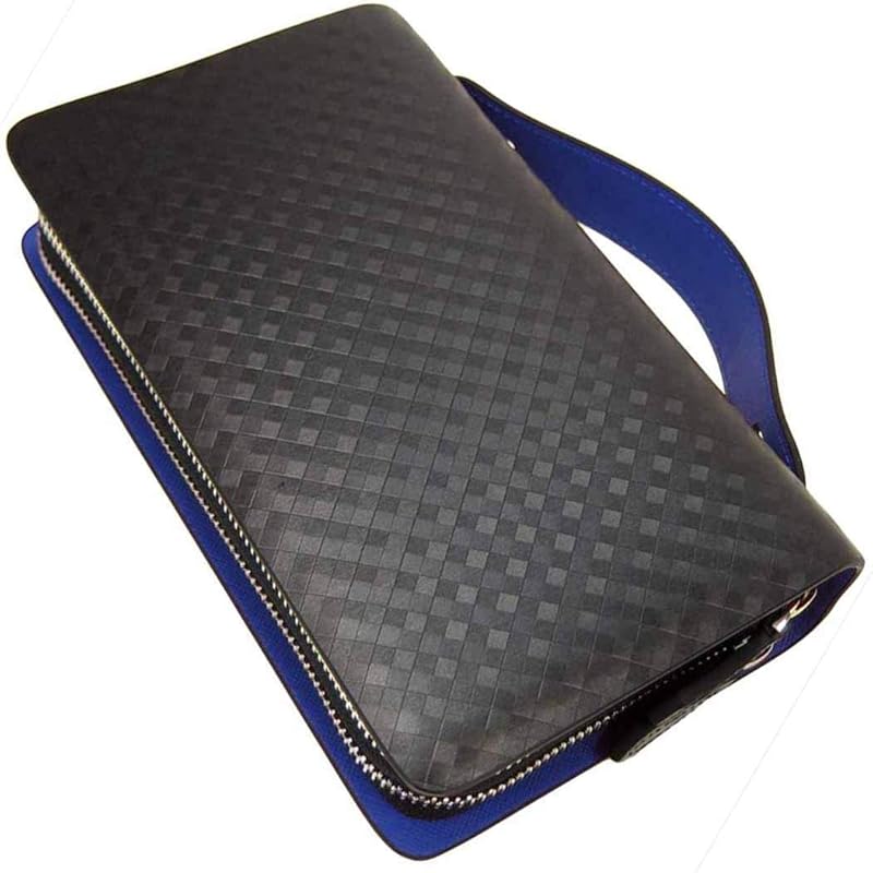 

[Berkut] black x blue long wallet men s wallet bag Together Integrated type wallet bag carbon leather genuine leather cowhide double zipper large big