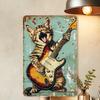 Rock Music Lover Cat Playing Guitar Vintage Metal Tin Sign Wall Art Decor for Gym,Garden - Indoor & Outdoor Retro Decoration