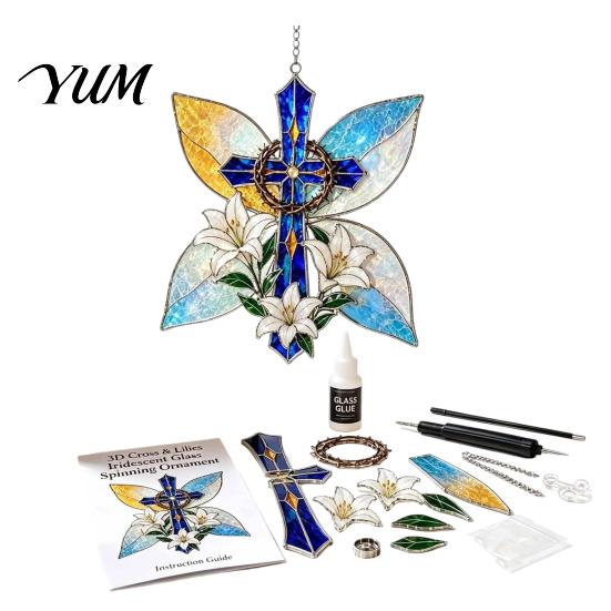 DIY Hanging Ornament Supplies Christian Suncatcher Kit, Stained Glass Style Religious Sun Catcher, Relaxing Handcraft Gifts Iridescent for Window