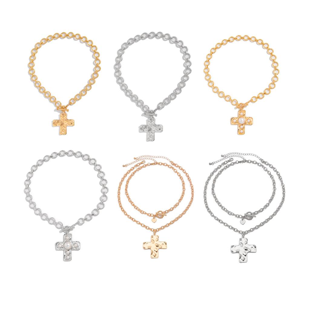 Eleagnt Hammered Crosses Necklace Stylish Chunky Crosses Necklace In Hammered Designs Women's Neck Chain Jewelry