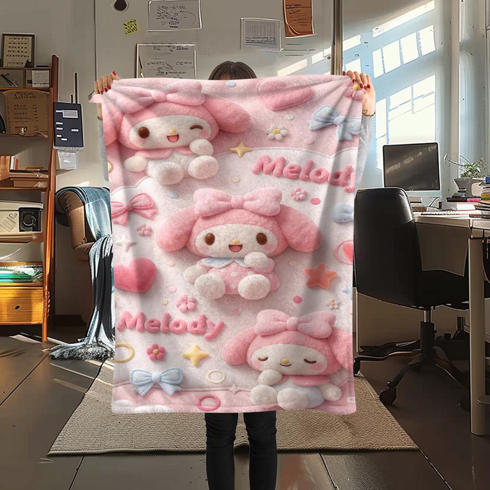 1PC My Melody Print Flannel Blanket, High quality All Seasons, Home Decor, Warmth and Comfort, Perfect for Christmas Gifts