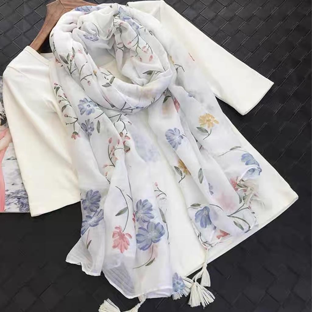 The Four Seasons Female Bandanna New Style Muslim Headscarf, Fashion Print Warm Beach Towel, 180 * 85cm Windproof Tassels Shawls