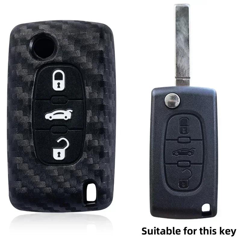 

Carbon Fibre style Car Flip Key Case Cover for Peugeot 107 207 307 308 407 607 3008 5008 for Citroen Xsara Picasso C5 C6 C8