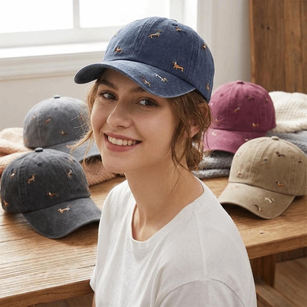 Soft Embroidery Puppy Cap Washed Duckbill Cap Versatile Distressed Baseball Cap Outdoor Leisure
