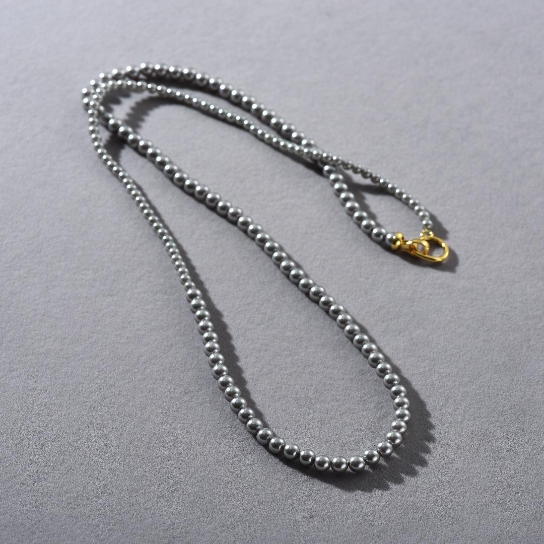 

French Simple Silver-Gray Long Pearls Can Be Stacked With Long Chains, High-End Light Luxury Exquisite Temperament Versatile Necklace