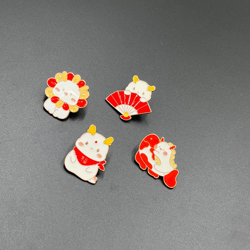 Year of the Dragon Red Brooch: Prosperous Chinese Zodiac Badge, Commemorative Dragon Metal Accessory