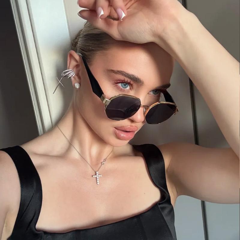 3pcs Trendy Polygonal Women's Sunglasses Fashion Metal Frame Driving Sun Glasses Female Stylish Outdoor Vacation Shades UV400