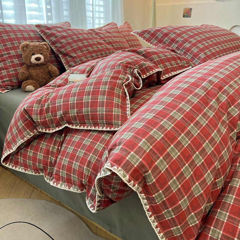 Gebürstetes Verdicktes Baumwoll-Bettwäsche-Set - Herbst & Winter Bettbezug, Laken für Wohnheime